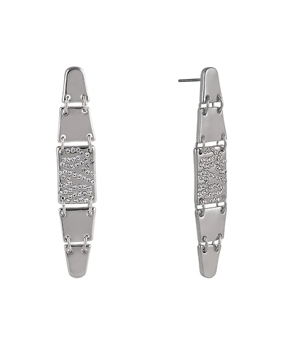 Laundry by Shelli Segal Silver Tone Linear Earrings with Pave Crystal Stone Accents