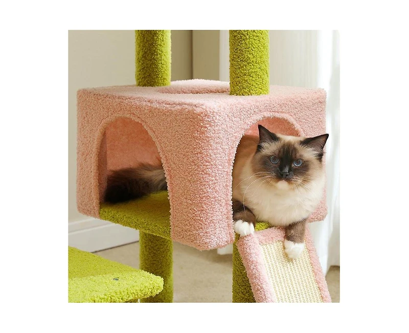 Aostirmotor 47.2" Cat Tree with Sisal-Covered Scratching Posts, Multi-Level Climbing Tower for Indoor Cats