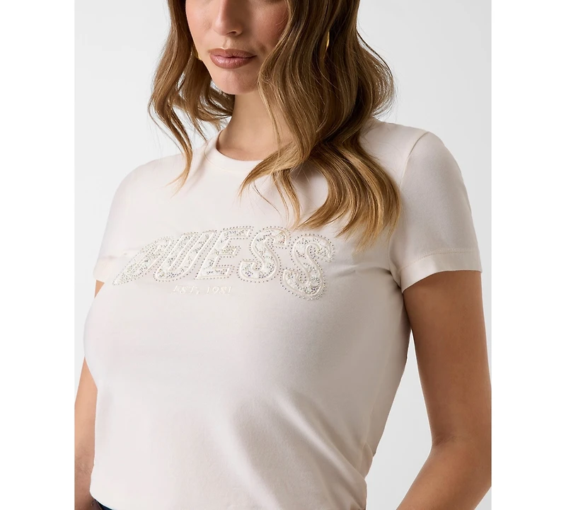 Guess Women's Embellished Lace Logo Crewneck Short-Sleeve T-Shirt