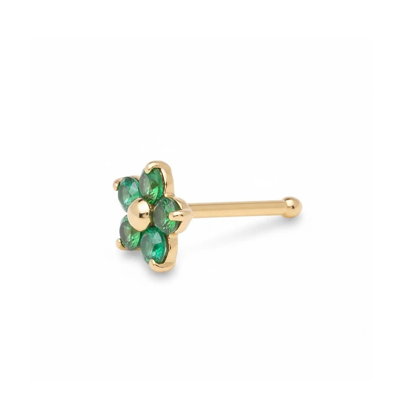 Curata Jewelry Solid 14k Yellow Gold Cubic Zirconia 3mm Flower Nose stud