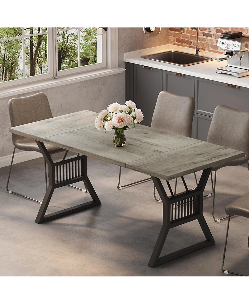 gaomon Dining Table 4-6 Person 70.8 Inch, Farmhouse Kitchen Table with Heavy Duty Metal Legs