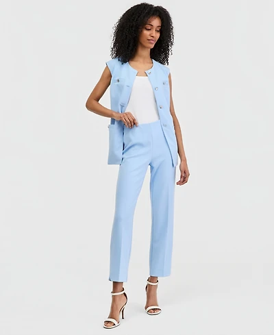 Anne Klein Women's Stretch Crepe Pull-On Hollywood Waist Straight Ankle Pants, Regular & Petite