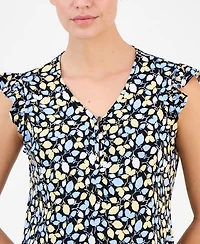 Anne Klein Essentials Petite Short-Sleeve V-Neck Button-Front Top