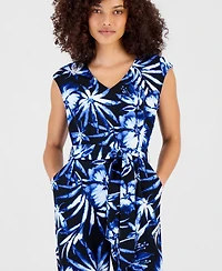 Anne Klein Essentials Petite Printed Tie-Waist Jumpsuit