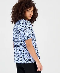 Anne Klein Essentials Petite Printed Ruffle-Sleeve Top