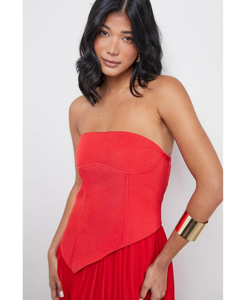 Warehouse Women's Bandeau Bodice Pleated Midi Dress