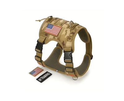 ProMounts Durable Tactical Dog Harness for Medium and Large Breeds, Featuring an Adjustable Vest with Handle, Metal Buckle, Camouflage Patches