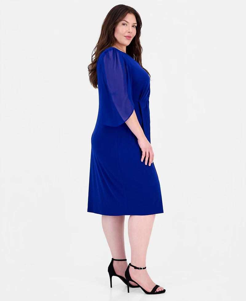 Connected Plus Sheer-Sleeve Chain-Detail Sheath Dress