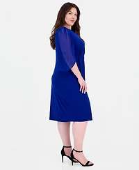 Connected Plus Sheer-Sleeve Chain-Detail Sheath Dress