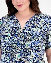 Connected Plus Surplice-Neck Short-Sleeve Dress