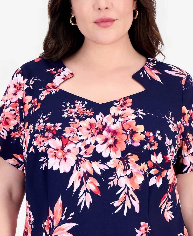 Connected Plus Printed Cutout-Neck Sheath Dress