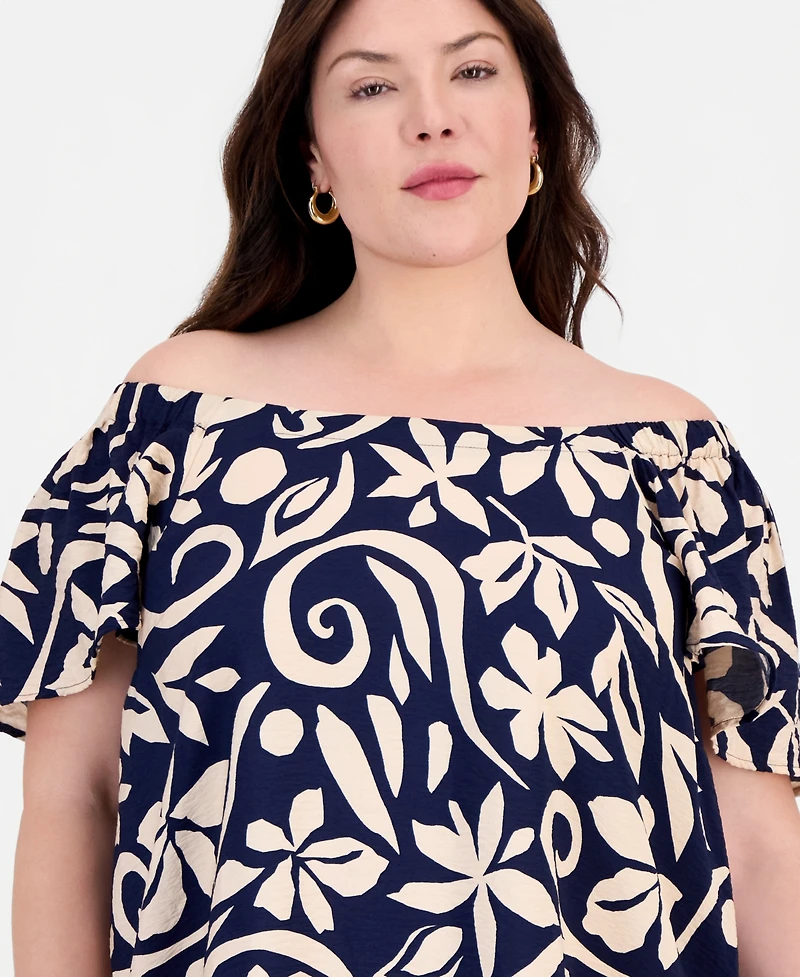 Robbie Bee Plus Printed Square-Neck Shift Dress