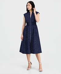 Sandra Darren Petite V-Neck Zip-Front Cotton Midi Dress