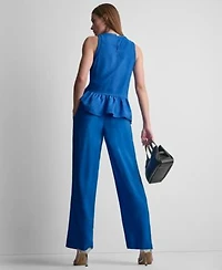 Dkny Womens Scoop Neck Blouse High Rise Pull On Ankle Pants