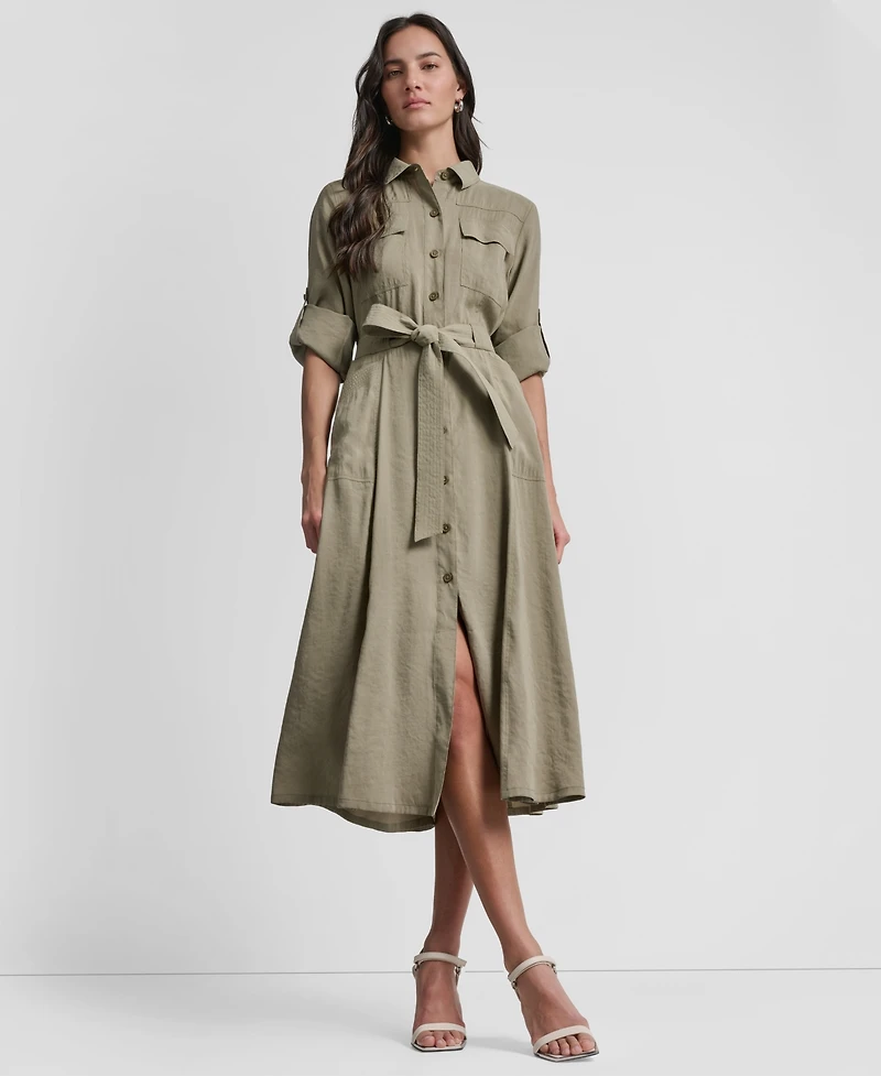 Dkny Women's Long-Sleeve Collared Roll Tab Fuji Cargo Dress
