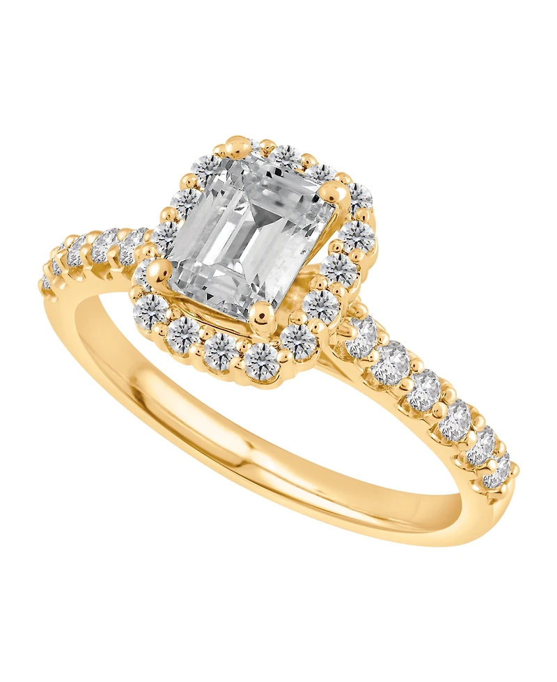 Macy's Certified Lab-Grown Diamond Halo Engagement Ring (1-1/2 ct. t.w.) in 14k Yellow Gold