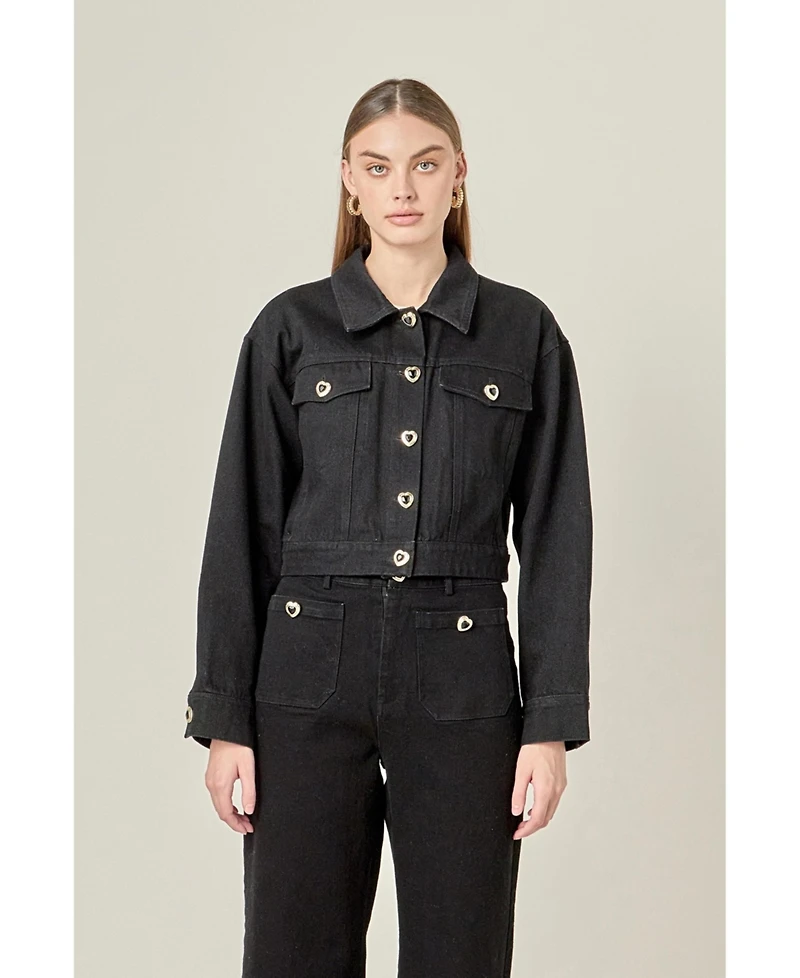 English Factory Women's Drop Shoulder Cropped Denim Jacket