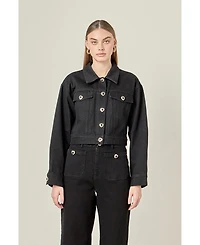 English Factory Women's Drop Shoulder Cropped Denim Jacket