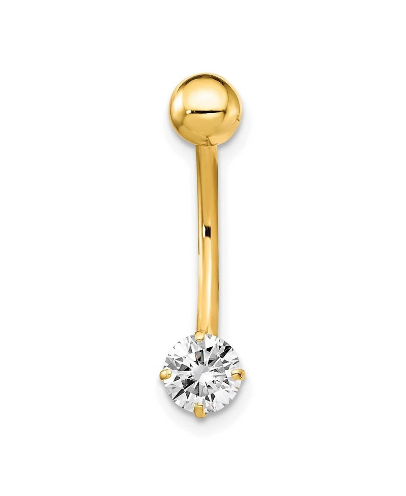 Curata Jewelry Solid 10k Yellow or White Gold 14g 5mm Round Cubic Zirconia Belly Ring Dangle