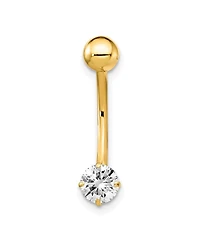 Curata Jewelry Solid 10k Yellow or White Gold 14g 5mm Round Cubic Zirconia Belly Ring Dangle