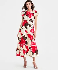 Anne Klein Womens Flutter Sleeve Tiered Dress