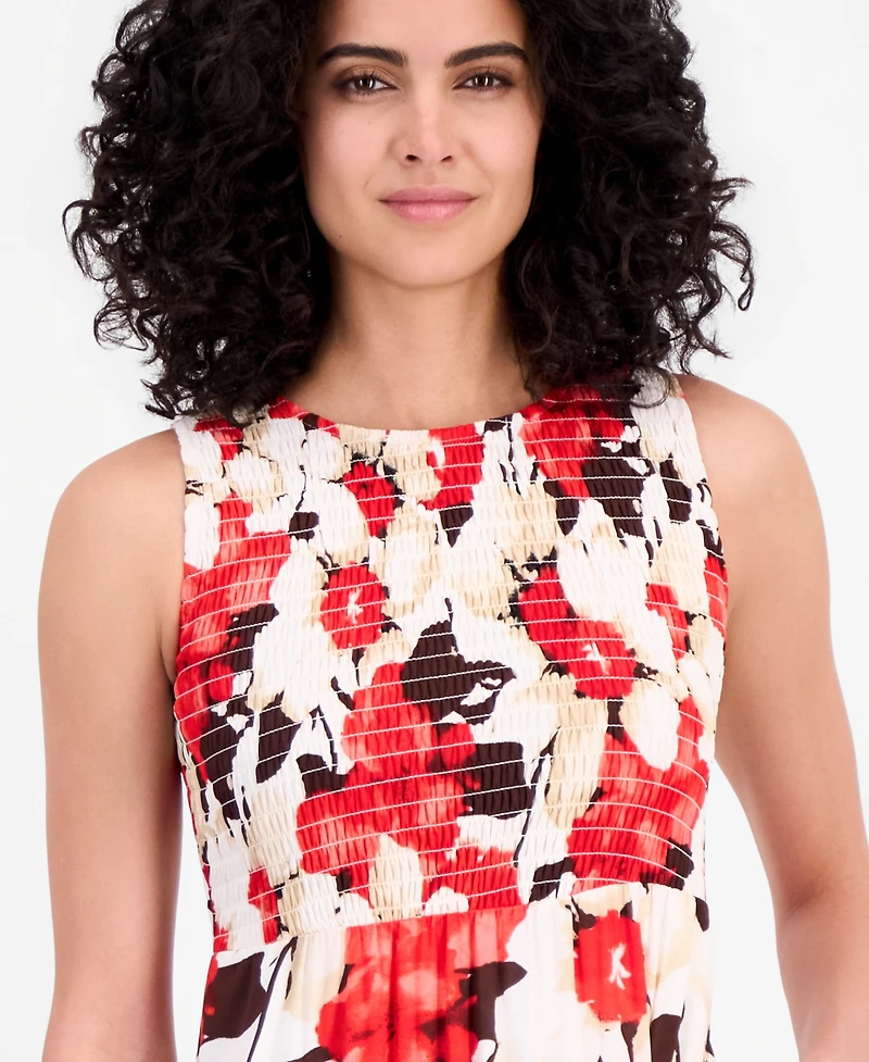 Anne Klein Petite Smocked Bodice Sleeveless Maxi Tier Dress