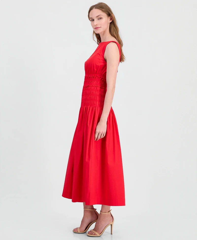 Anne Klein Petite Smocked Boat Neck Midi Dress