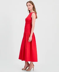 Anne Klein Petite Smocked Boat Neck Midi Dress