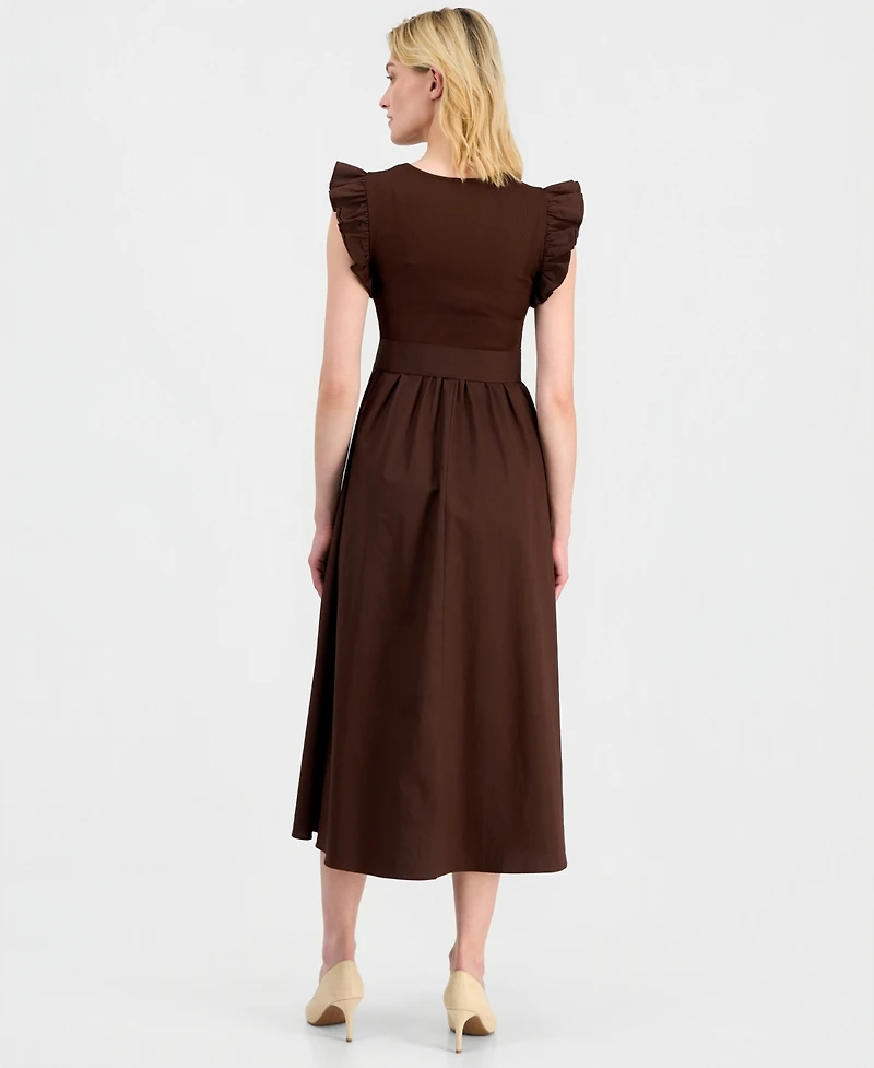 Anne Klein Women's Mixed Knit Woven Midi Dress