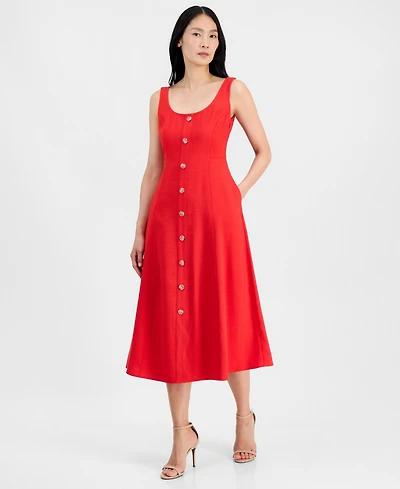 Anne Klein Women's Button-Detail Sleeveless Midi Dress