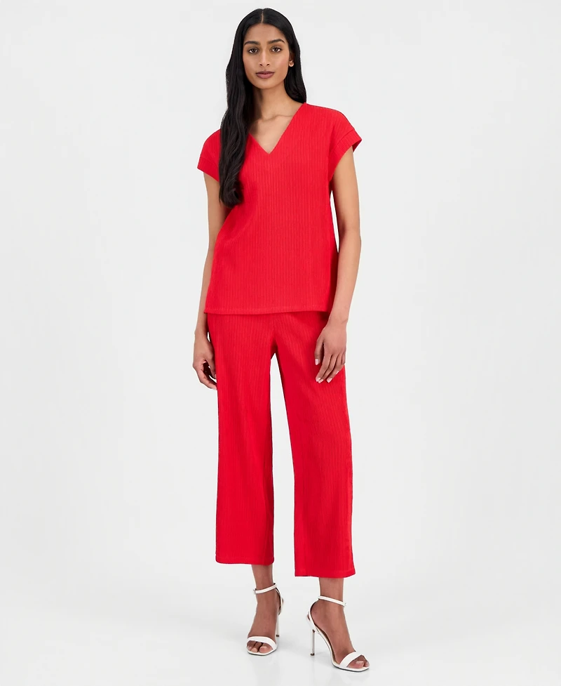 Anne Klein Women's Extended-Shoulder Textured V-Neck Top