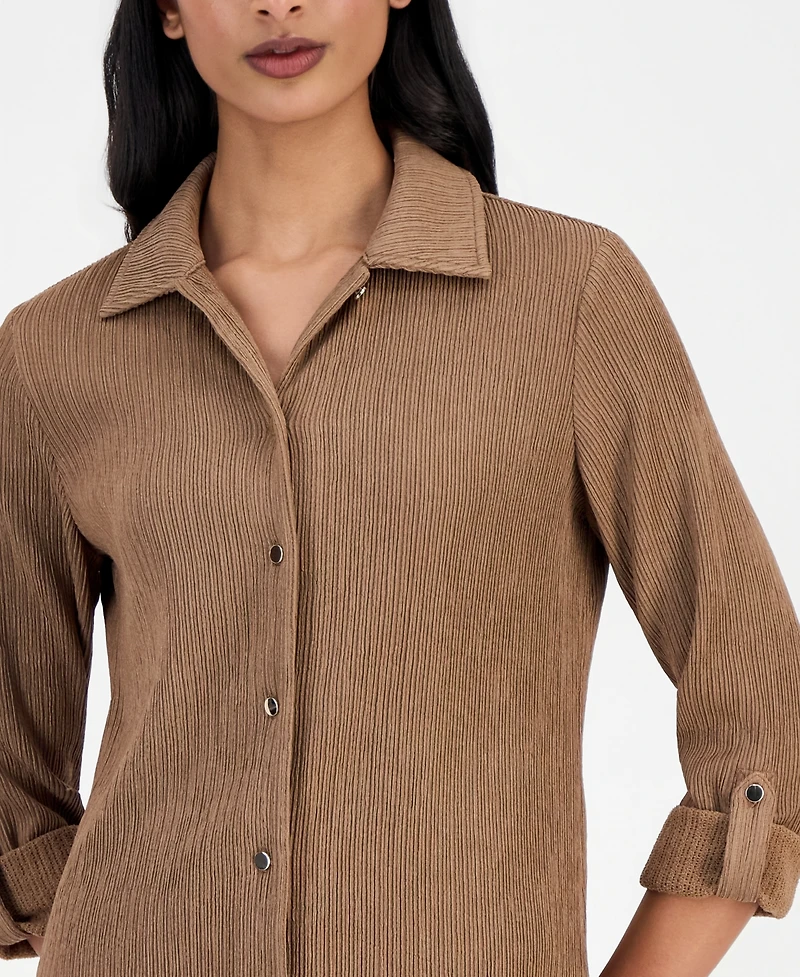 Anne Klein Women's Textured Roll-Tab Shirt