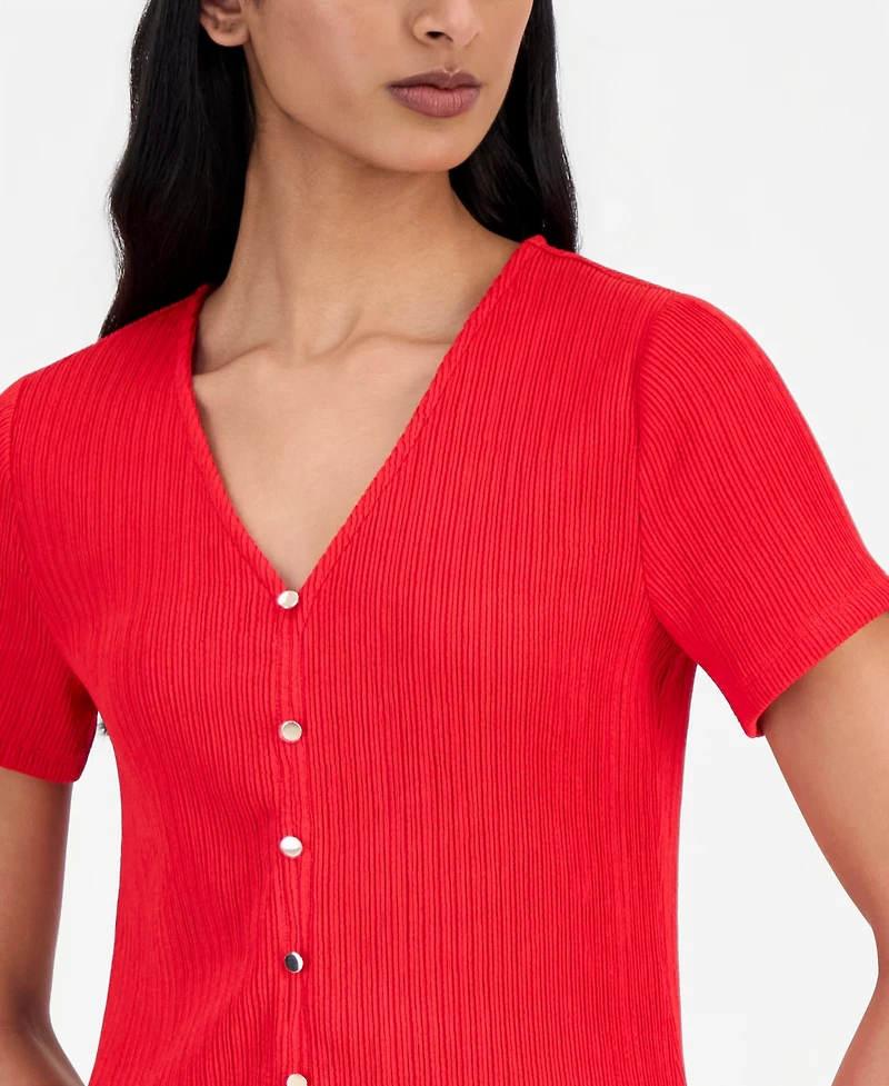 Anne Klein Women's Crinkle-Knit Short-Sleeve Cardigan