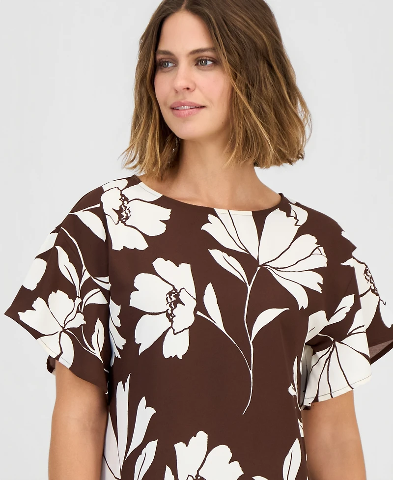 Anne Klein Petite Flutter-Sleeve Bateau Neck Top