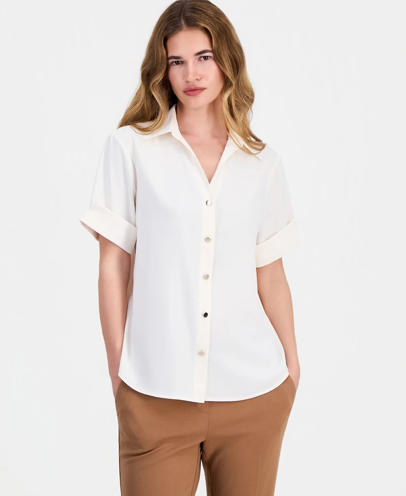 Anne Klein Essentials Petite Short-Sleeve Button-Front Shirt