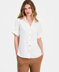 Anne Klein Essentials Petite Short-Sleeve Button-Front Shirt