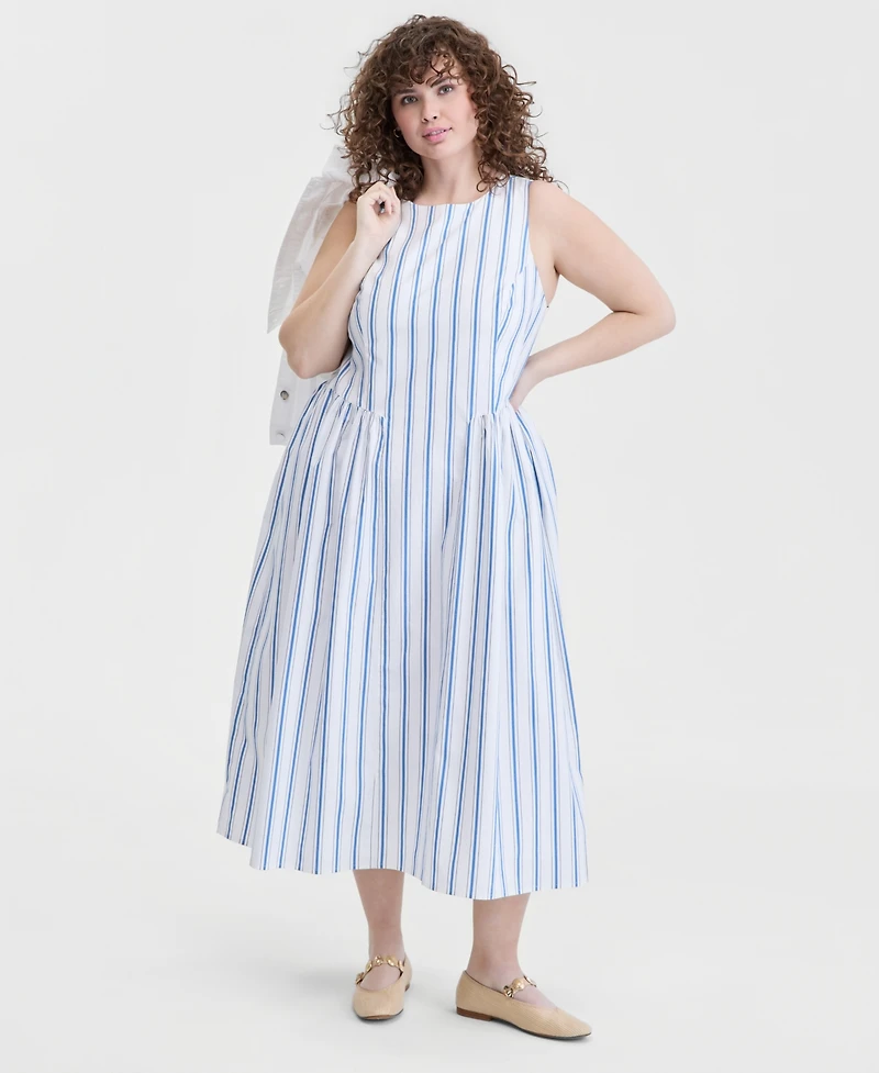 On 34th Trendy Plus Bayside Stripe Sleeveless Midi Dress, Macy's Exclusive