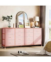 gaomon 63" W Long Fabric Dresser Tv Stand with 14 Drawers and Power Outlets, for 65–75 Inch TVs