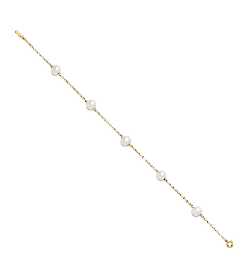 Curata Jewelry Solid 10k Yellow Gold 7-8mm Freshwater Cultured Pearl 5-station Anklet 10 Inch