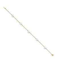 Curata Jewelry Solid 10k Yellow Gold 7-8mm Freshwater Cultured Pearl 5-station Anklet 10 Inch