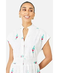 Yumi Women's Broderie Anglaise Embroidered Midi Dress