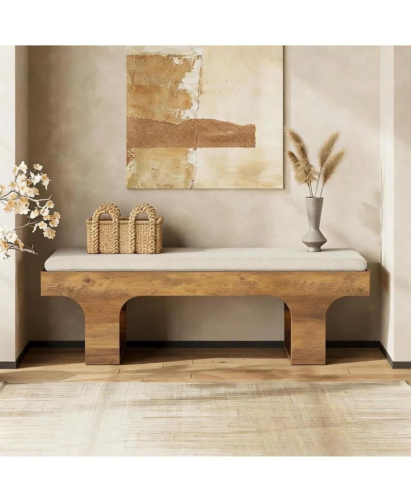 Tribesigns Dining Bench with Linen Cushion, 55.2" Farmhouse Entryway Bench, End of Bed Upholstered Bench