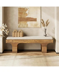 Tribesigns Dining Bench with Linen Cushion, 55.2" Farmhouse Entryway Bench, End of Bed Upholstered Bench