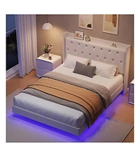 gaomon Bed Frame with Led Lights, Modern Wood Floating Bed Frame with Storage