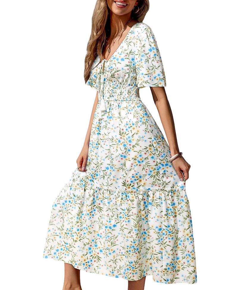 Cupshe Women's V-Neck Floral Tie-Front Dress