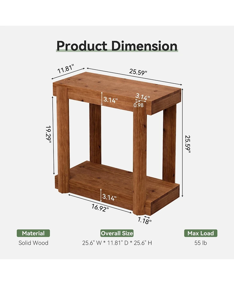 Tribesigns Solid Wood End Table Set of 2, Farmhouse Side Table with 2-Tier Storage Shelf, Rectangle Bedside Tables Accent Nightstand