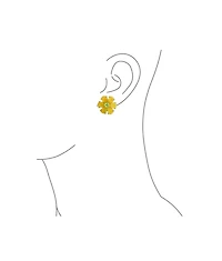 Bling Jewelry Floral Cz Center Jade Flower Stud Earrings Gold Plated .925 Sterling Silver