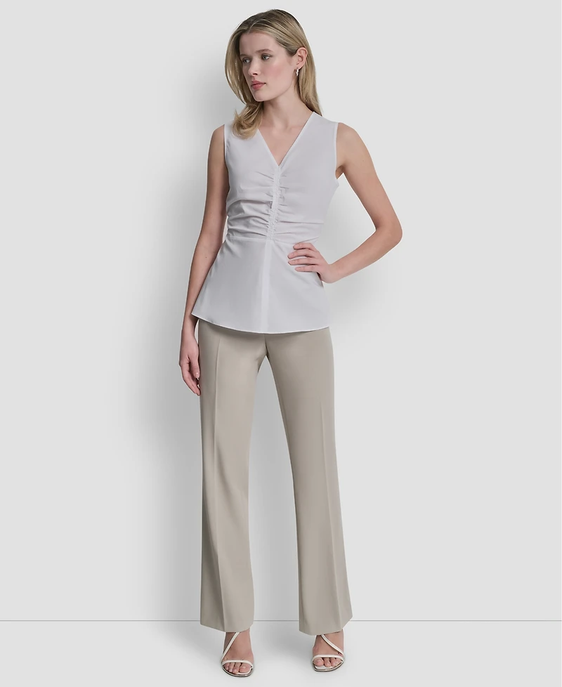 Dkny Women's Sleeveless Cotton Polin Ruched Front Top