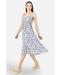 Yumi Women's Floral Border Print Midi Sun Dress