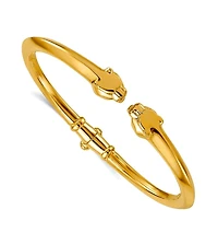 Curata Jewelry Solid 18k Gold Panther Head Hinged Cuff Stackable Bangle Cuff Bracelet